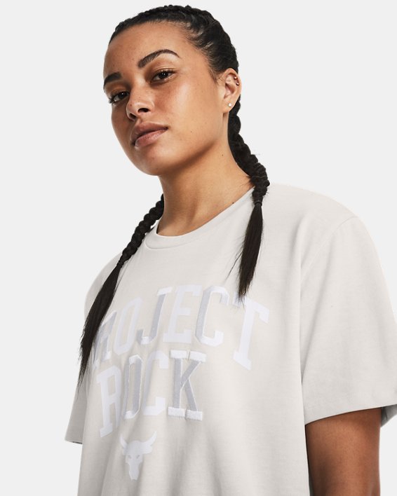 Women's Project Rock Heavyweight Campus T-Shirt in White image number 3